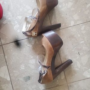 Jimmy choo tan platform sandals with python straps. Size 39.5